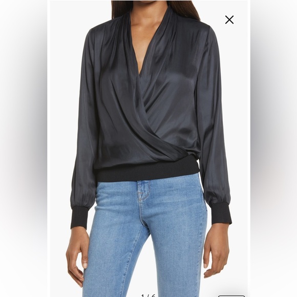 Current Air Surplice Satin Long Sleeve Top - Picture 2 of 13
